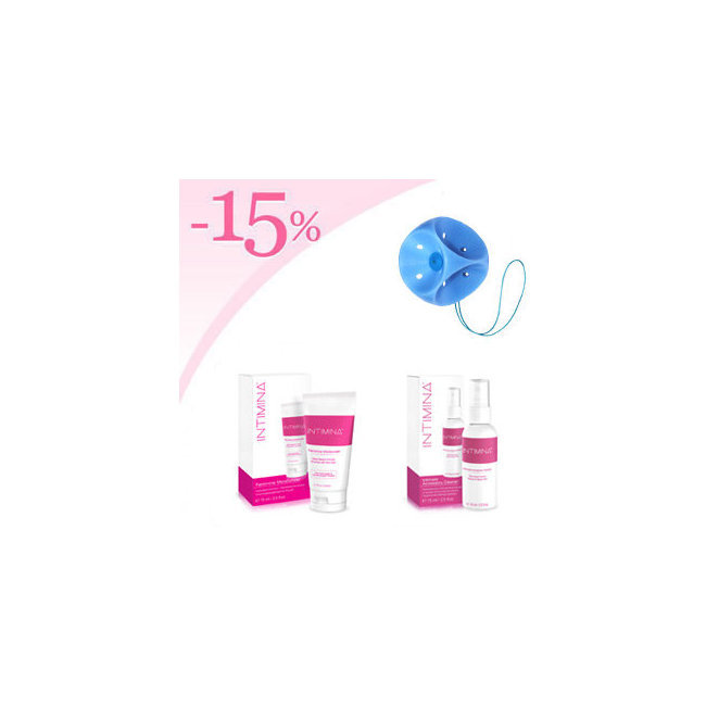 Pessaire cube perforé avec bouton + hydratant lubrifiant féminin Intimina + Nettoyant Intimina