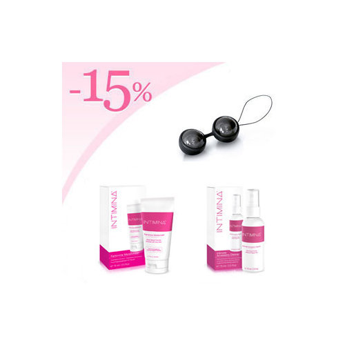 MINI Boules de Geisha Lelo Luna Balls Noires + hydratant lubrifiant féminin Intimina + Nettoyant Intimina