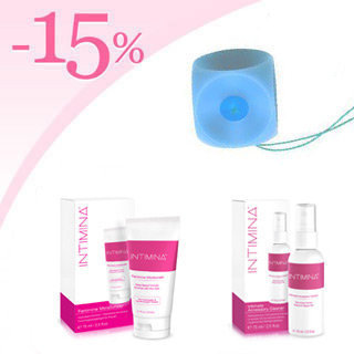 Pessaire cube bouton avec 15 % de remise sur l'hydratant lubrifiant et nettoyant Intimina