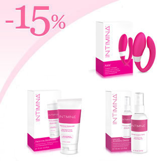 Masseur Kalia pour couples avec 15 % de remise sur l'hydratant lubrifiant et le nettoyant Intimina