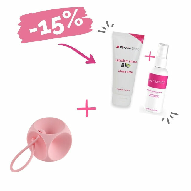 Pessaire cube non-perforé avec bouton + Lubrifiant BIO + Nettoyant