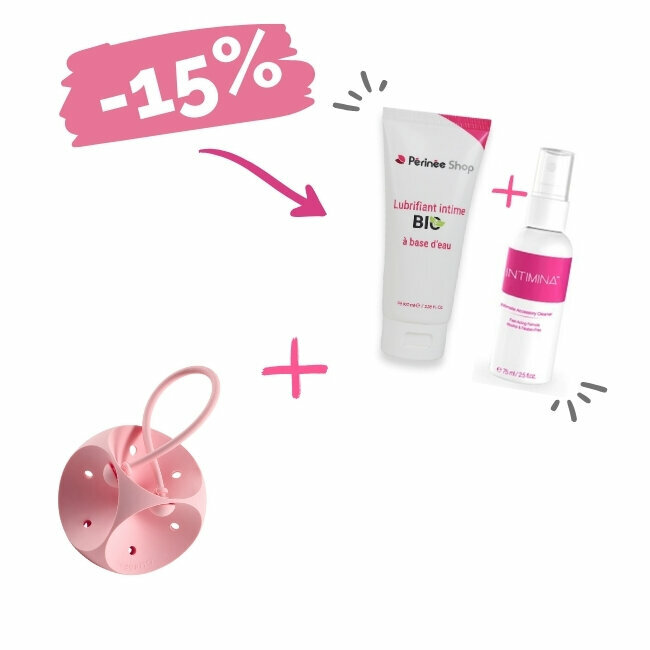 Pessaire cube perforé avec bouton + Lubrifiant BIO + Nettoyant