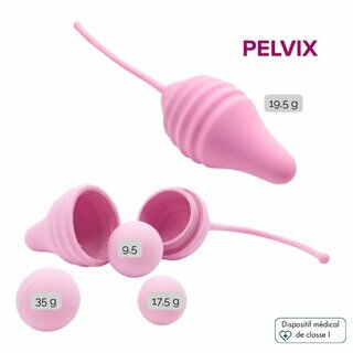 Pelvix, son cône et ses 3 billes de différents poids Pelvix, son cône et ses 3 billes de différents poids