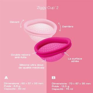 Les caractéristiques du disque menstruel Ziggy Cup 2 Les caractéristiques du disque menstruel Ziggy Cup 2