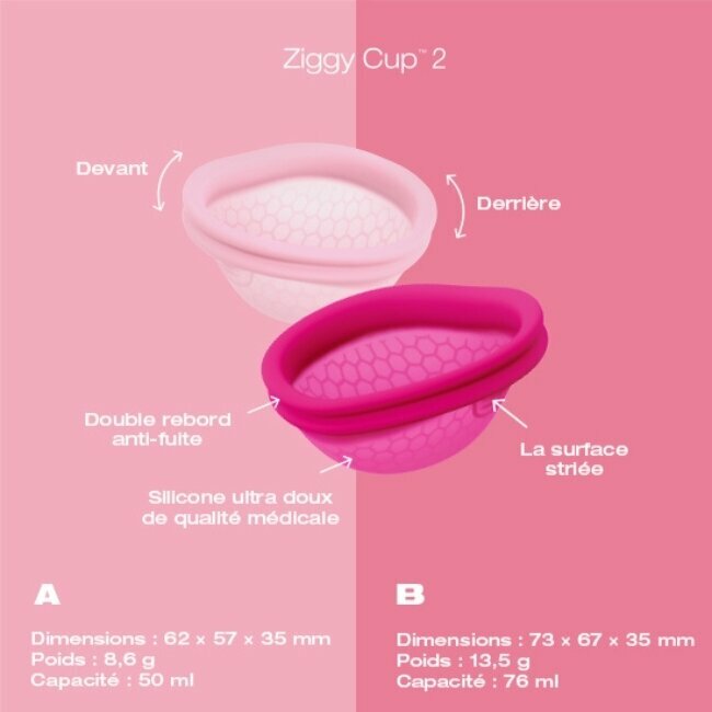 Les caractéristiques du disque menstruel Ziggy Cup 2 Les caractéristiques du disque menstruel Ziggy Cup 2