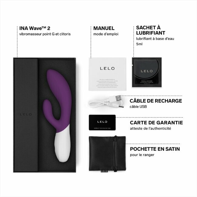 Le contenu du coffret du stimulateur intime Ina Wave2 Le contenu du coffret du stimulateur intime Ina Wave2