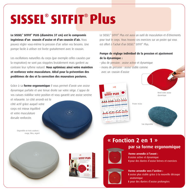 Information sur le coussin d'exercice et d'assise SitFitPlus