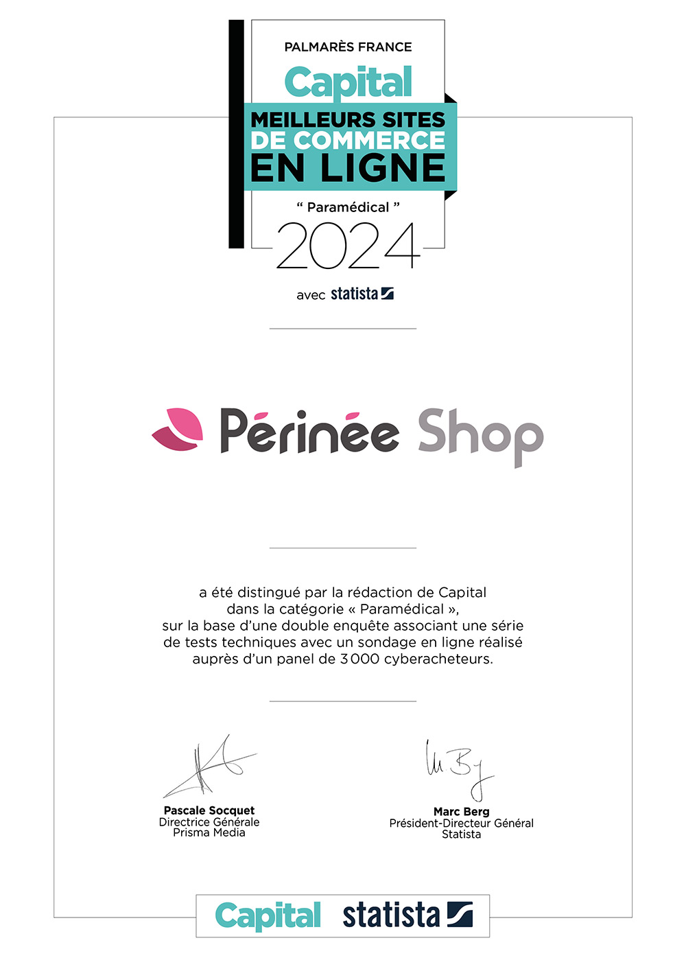 Certificat 3ème des meilleurs sites e-commerce catégorie Paramédical