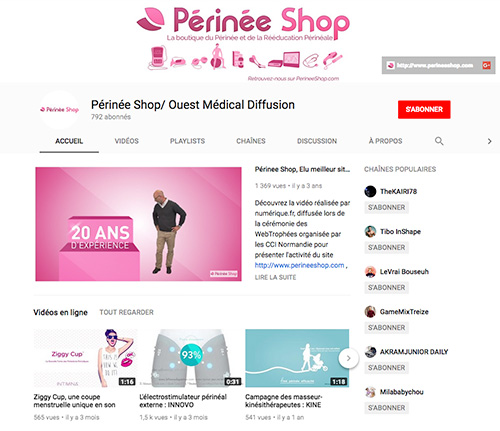 Chaine PérinéeShop sur YouTube : vidéos d'infos sur le périnée